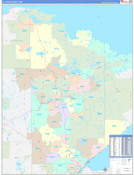 St. Louis County Wall Map Color Cast Style